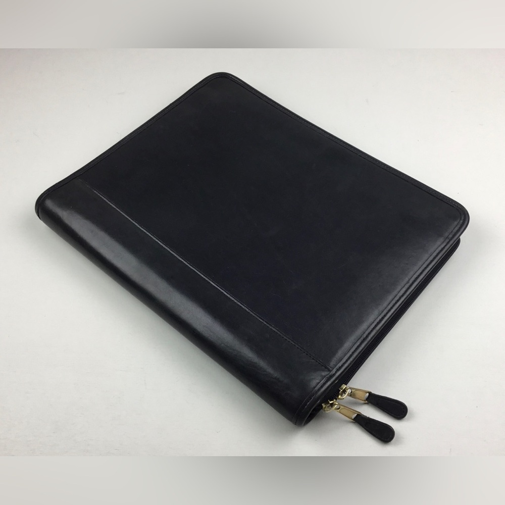 Vintage Coach Black Leather Zip Around Notepad Portfolio Organizer